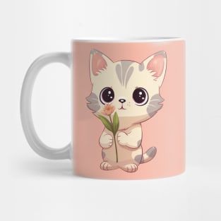 Cute Kitten with Flower Illustration Mug